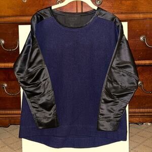 J. Crew Collection navy wool and black satin sweater -NWOT -2